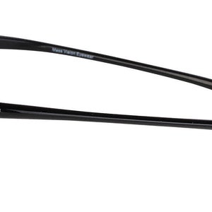 May include: Black wraparound sunglasses with a dark gray lens. The sunglasses have a black frame and a black temple.