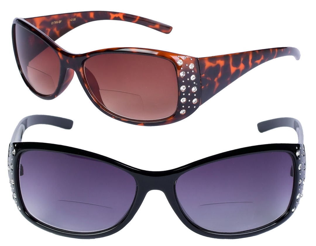Retro Square Frame Rhinestone Bifocal Sunglasses For Women - Reading & UV Protection