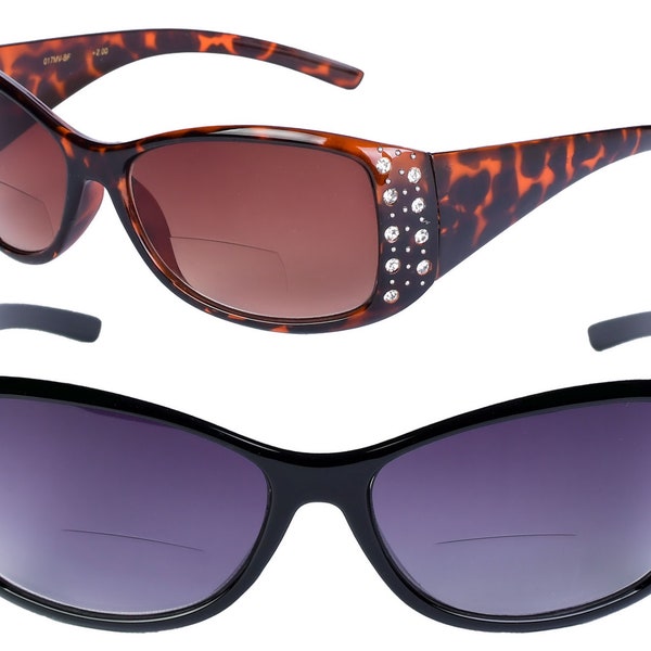 2 Pair of Women’s Designer Bifocal Reading Sunglasses with Rhinestones