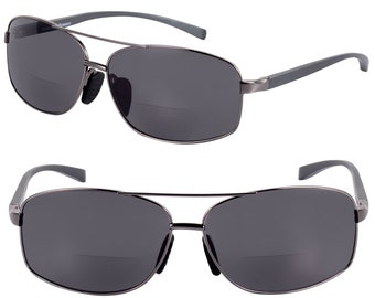 2 Pair of “The Navigator” Lightweight Rectangular Aviator Metal Frame Unisex Bifocal Sunglasses Featuring Spring Hinges