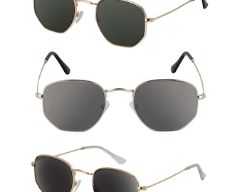 Hexagon Reading Sunglasses for Men & Women - Full Lens UV400 Outdoor Readers - Stylish Retro Frame Design (3 Pack)