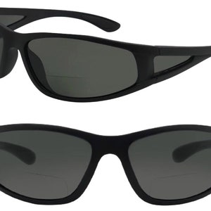 May include: Black sunglasses with a dark gray lens and a black frame. The sunglasses have a sporty design and are suitable for both men and women.
