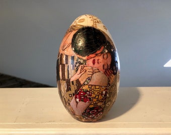 Decoupaged Metal Eggs, Handcrafted,  Fillable, One of a kind, 6&quot; H