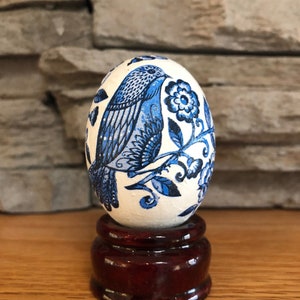 Decoupage Chinoiserie Bird Egg: Blue & White Wooden Easter Decor