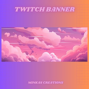 Pink and Purple Clouds Twitch profile banner, Pink Twitch banner + free desktop wallpaper