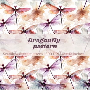 Watercolor Dragonfly Seamless Pattern + free color palette for Paper, Fabric, Scrapbooking and Sublimation