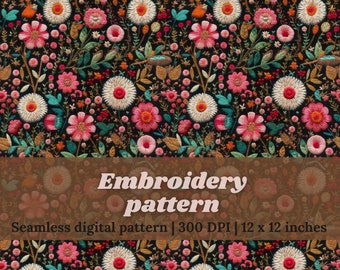 Flower Embroidery Seamless Repeating Pattern for Digital Paper, Fabric, Scrapbook Papers and Sublimation