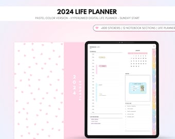 2024 Digital Pastel Life Planner for Goodnotes, Notability, etc iPad Daily and Weekly Planner, Everyday essential stickers, cute planner