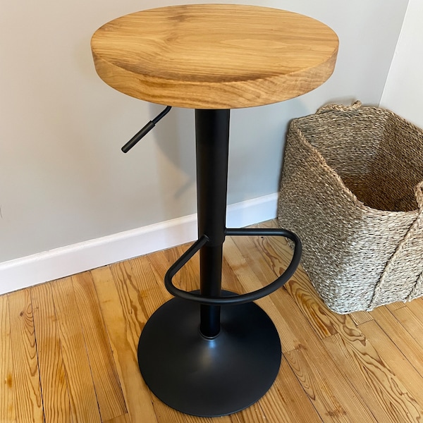 Tabouret de bar - réglable - chêne - bois - métal - qualité - assise comptoir