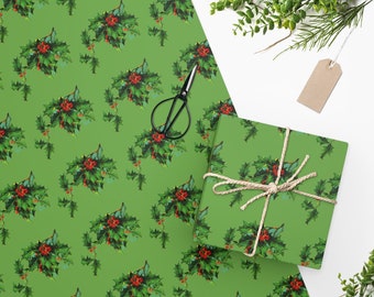 Vintage Holly Berry Christmas Gift Wrap