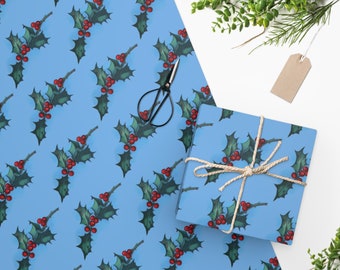 Vintage Holly Berry Christmas Gift Wrap
