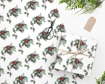 Vintage Holly Berry Christmas Gift Wrap