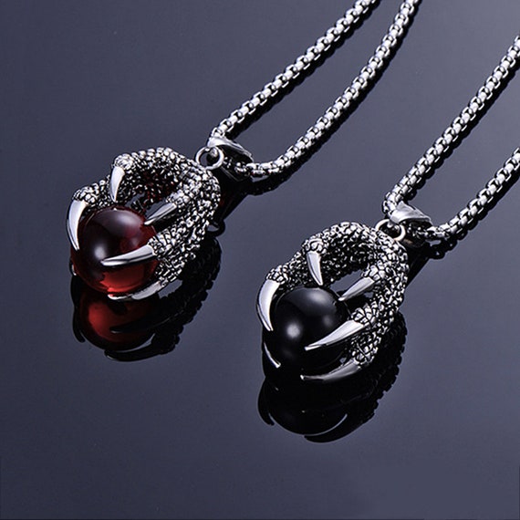 Silver Dragon Claw Holding Red Stone Pendant Necklace – Innovato Store