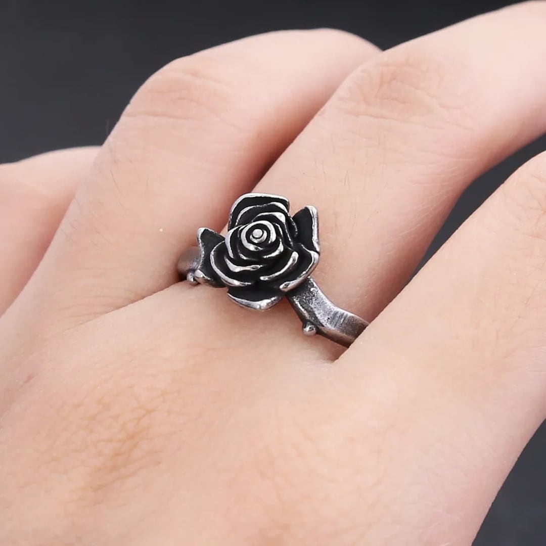 Simple Women Rose Ring Blossom Ring Rose Flower Rings Black Rose Ring