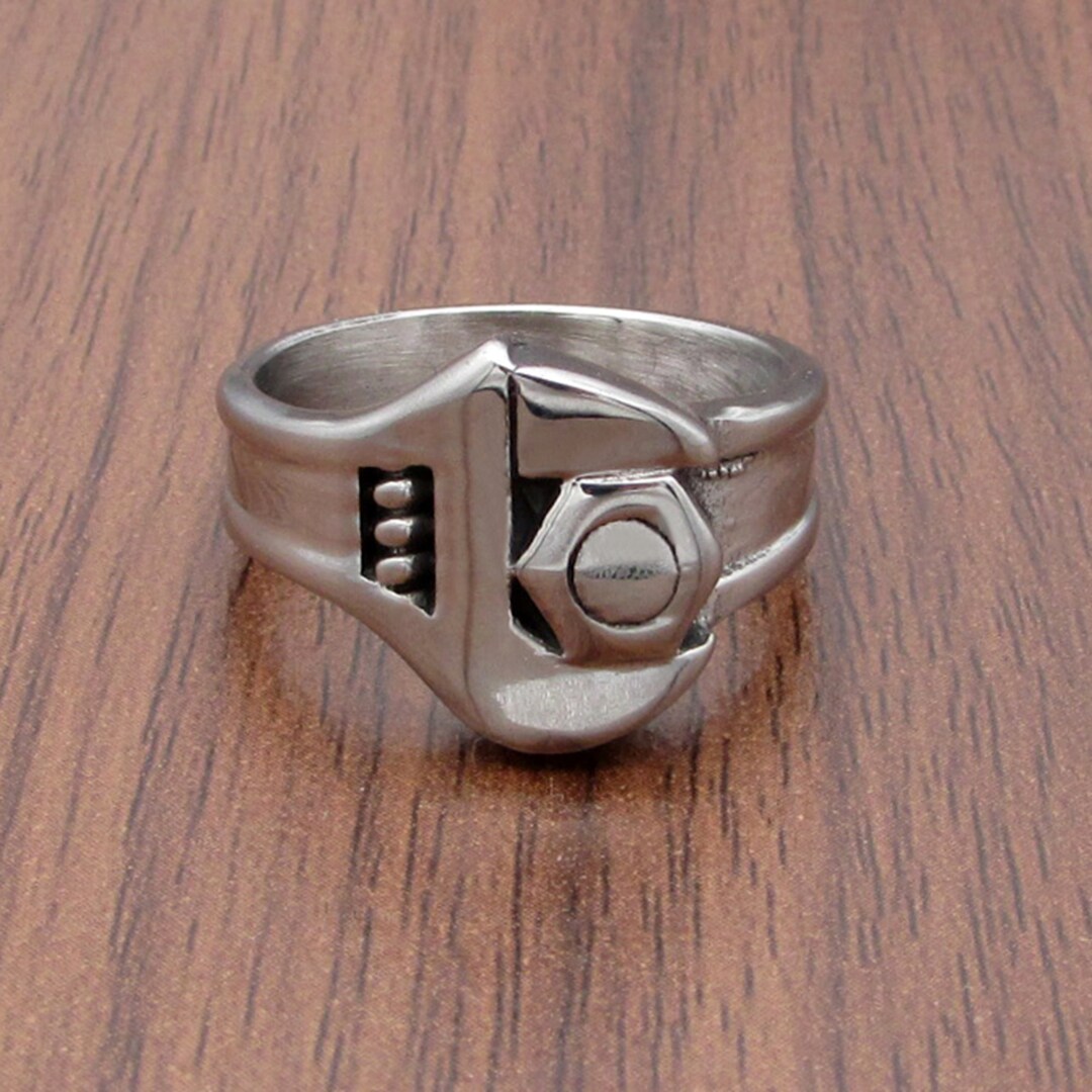 Screw Wrench Ring Mechanic Ring 316L Stainless Steel Ring Silver Color