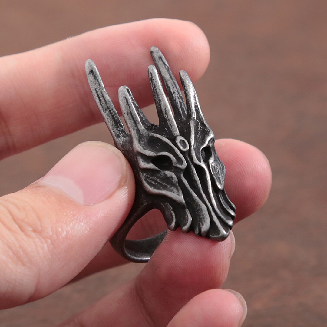 Black Helm of Sauron Ring Stainless Steel Ring for Men Gothic Dragon