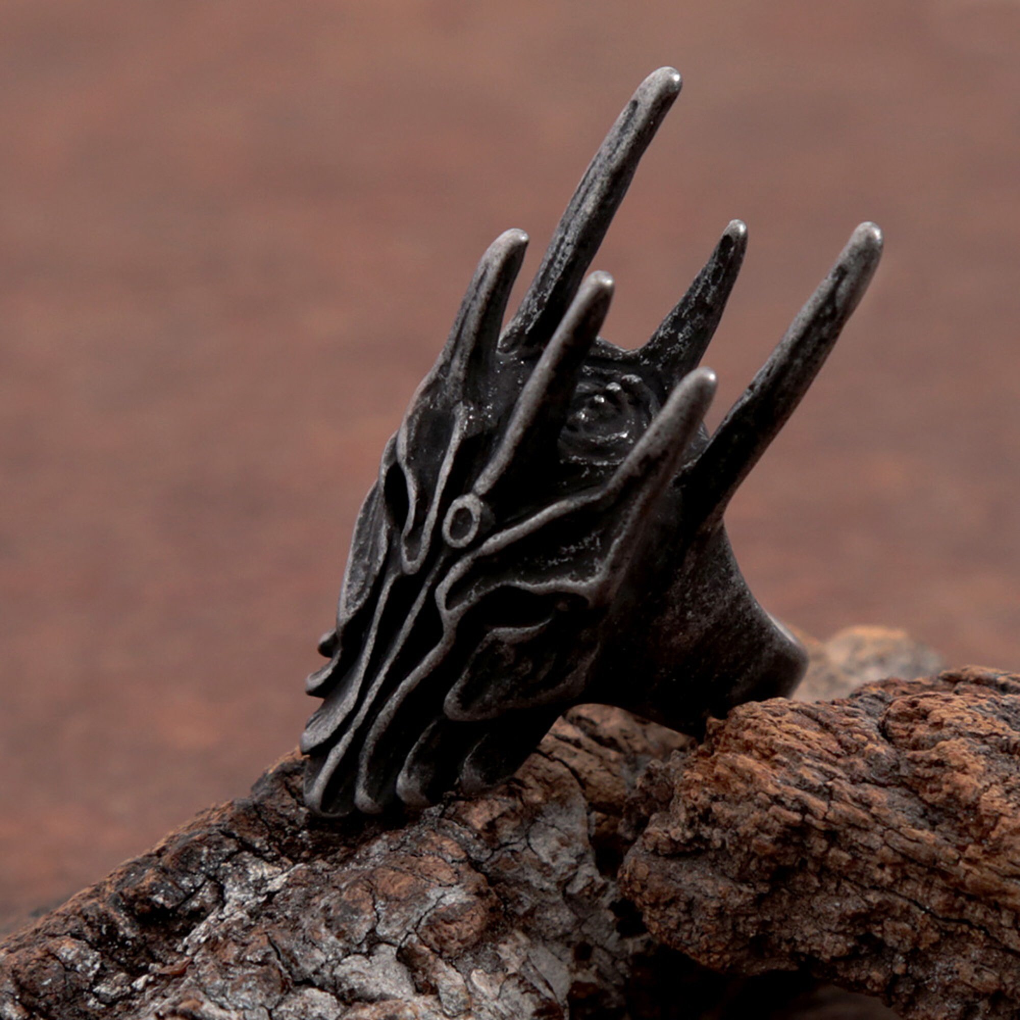Black Helm of Sauron Ring Stainless Steel Ring for Men Gothic Dragon