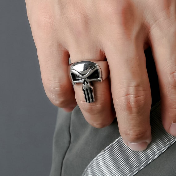 Mens High Polish Punisher Skull Ring Stainless Steel Punk Biker