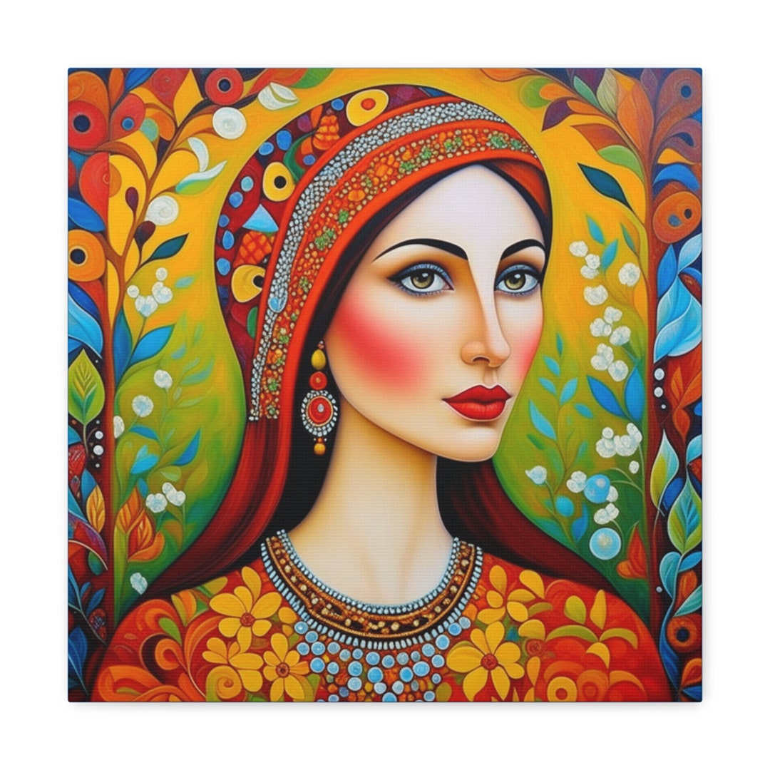 Canvas Gallery Wraps, Beautiful Woman Folk Art Canvas, Vintage Wall Art