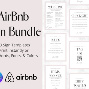 Airbnb VRBO Sign Template Bundle! Editable, printable signs for Vacation Rentals and Short Term Rental Hosts in Canva