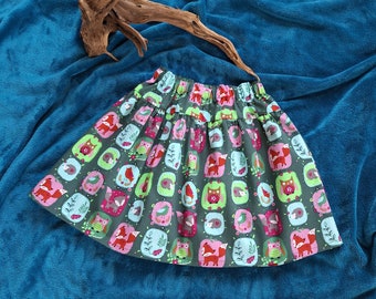 Cotton Cheerful skirt, colorful, children, kids, girls, with ruffles, animals, green