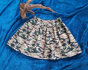 Katoenen militaire rokstijl Olive Camo Vintage camouflage Legerrok Kaki kleurrijk, kinderen, kinderen, meisjes, met ruches, ruches, groen