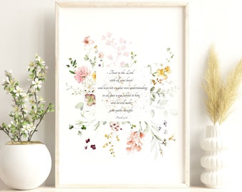 Trust In The Lord Printable Wall Decor | Proverbs 3:5-6 | Christian Art | Wall Art | Bible Verse Printable Download | Digital Download