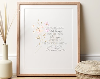 His Eye Is On The Sparrow Print | INSTANT DOWNLOAD | Flower Bible Verse | Printable Wall Art | Bible Verse Art | Christian Farmhouse