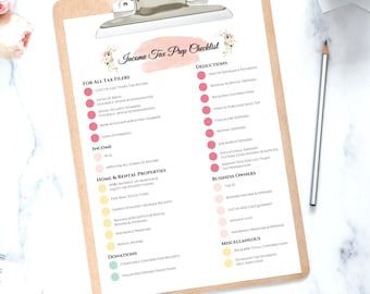 Income Tax Prep Checklist - 8.5" x 11" | Income Tax Prep Checklist With Categories | Fill Options | Printable Download