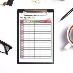 Monthly Bill Tracker - 8.5" X 11" | Monthly Bill Tracker With ...