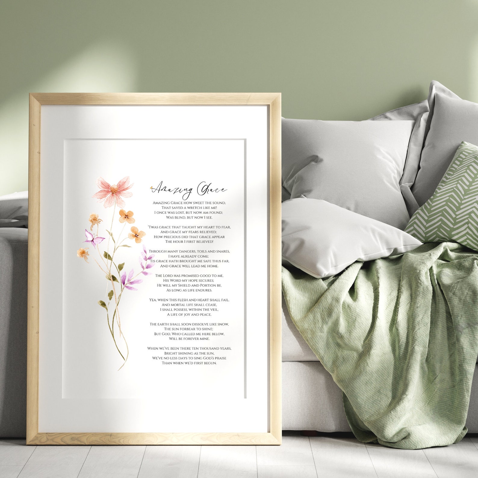 Amazing Grace Lyrics Print | INSTANT DOWNLOAD | Flower Bible Verse ...