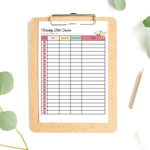 Monthly Bill Tracker - 8.5" X 11" | Monthly Bill Tracker With ...
