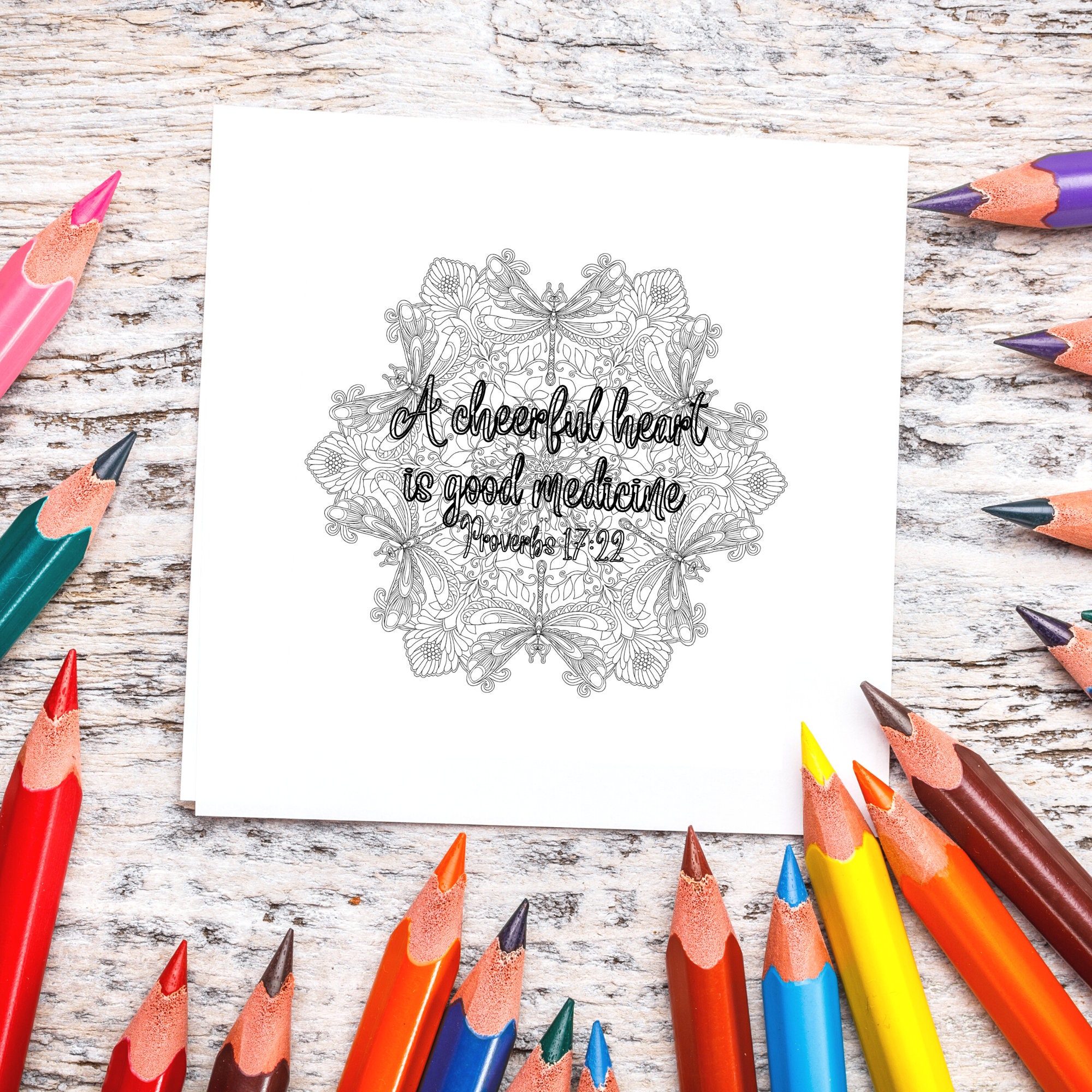 A Cheerful Heart Bible Verse Coloring Page Christian Coloring Page ...