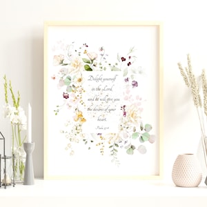 Delight Yourself Printable Wall Decor | Psalm 37:4 | Christian Art | Wall Art | Bible Verse Printable Download | Digital Download