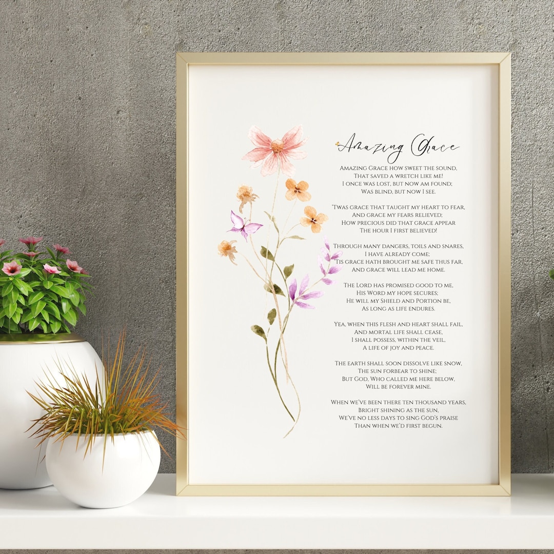 Amazing Grace Lyrics Print | INSTANT DOWNLOAD | Flower Bible Verse ...