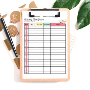 Monthly Bill Tracker - 8.5" X 11" | Monthly Bill Tracker With ...