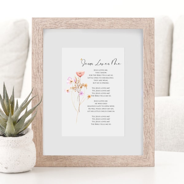 Jesus Loves Me This I Know Lyrics Print | INSTANT DOWNLOAD | Christian Nursery Printable Wall Art Hymn Lullaby Lyrics