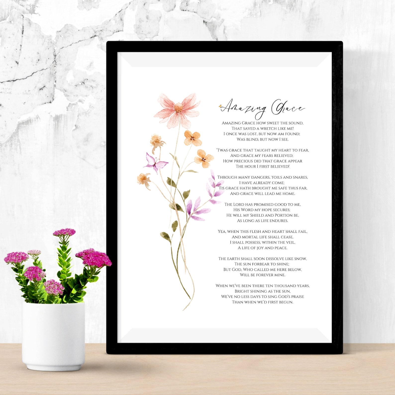 Amazing Grace Lyrics Print | INSTANT DOWNLOAD | Flower Bible Verse ...