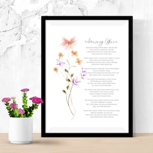 Amazing Grace Lyrics Print | INSTANT DOWNLOAD | Flower Bible Verse ...