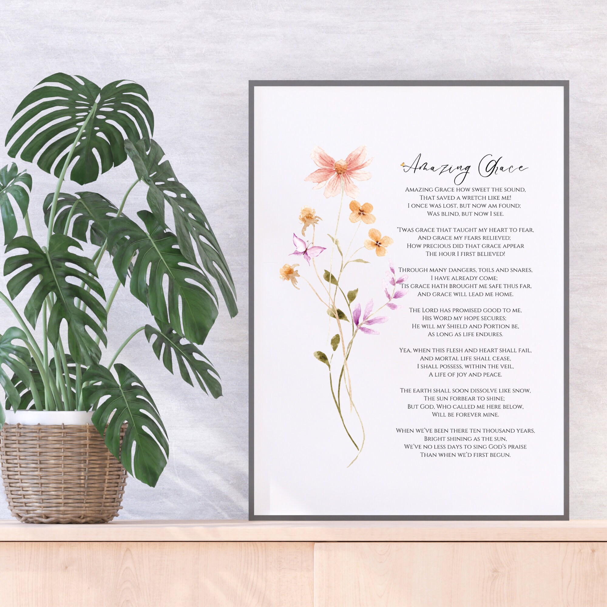 Amazing Grace Lyrics Print INSTANT DOWNLOAD Flower Bible Verse ...