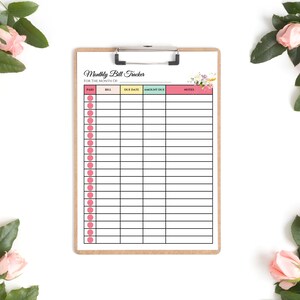 Monthly Bill Tracker - 8.5" X 11" | Monthly Bill Tracker With ...