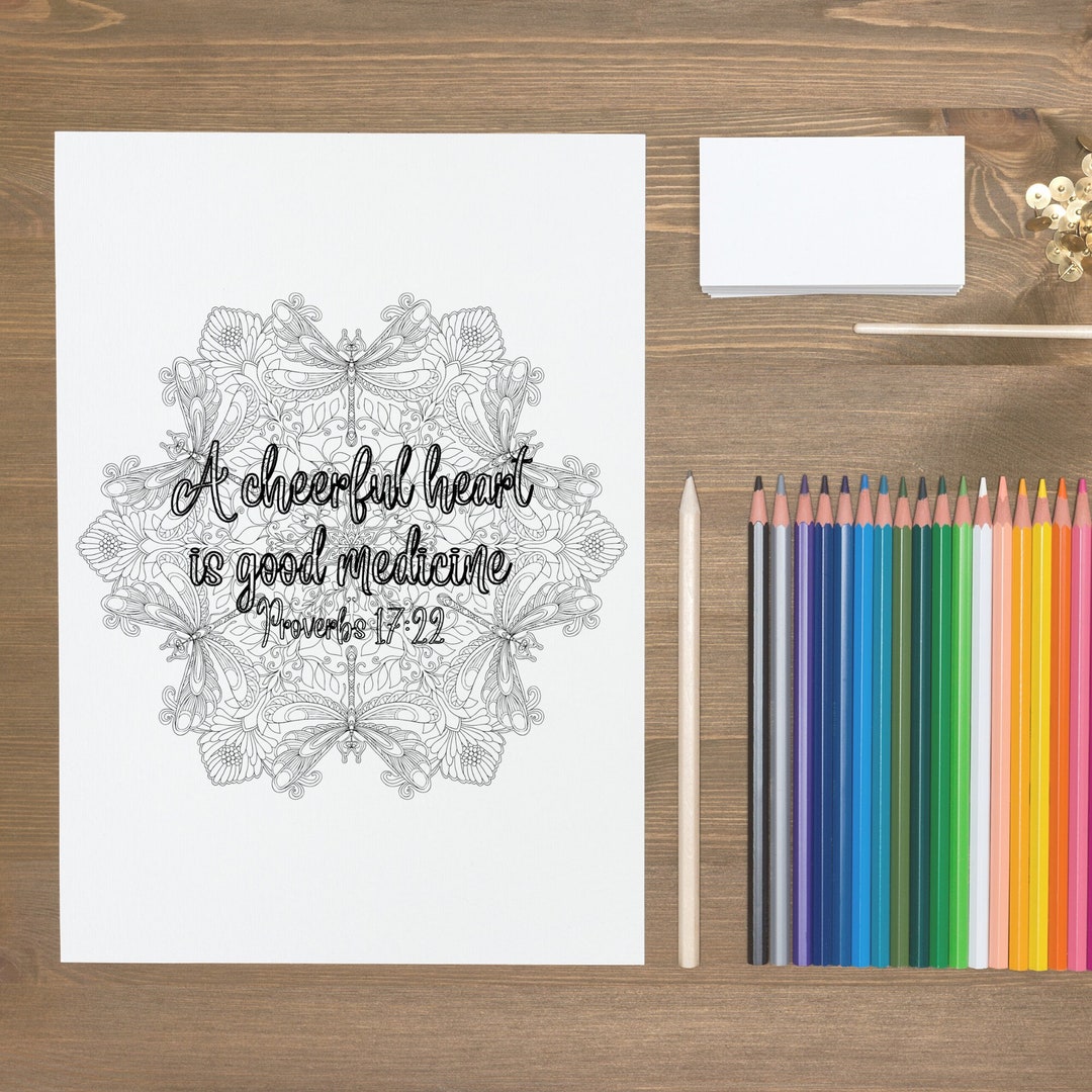 A Cheerful Heart Bible Verse Coloring Page | Christian Coloring Page ...