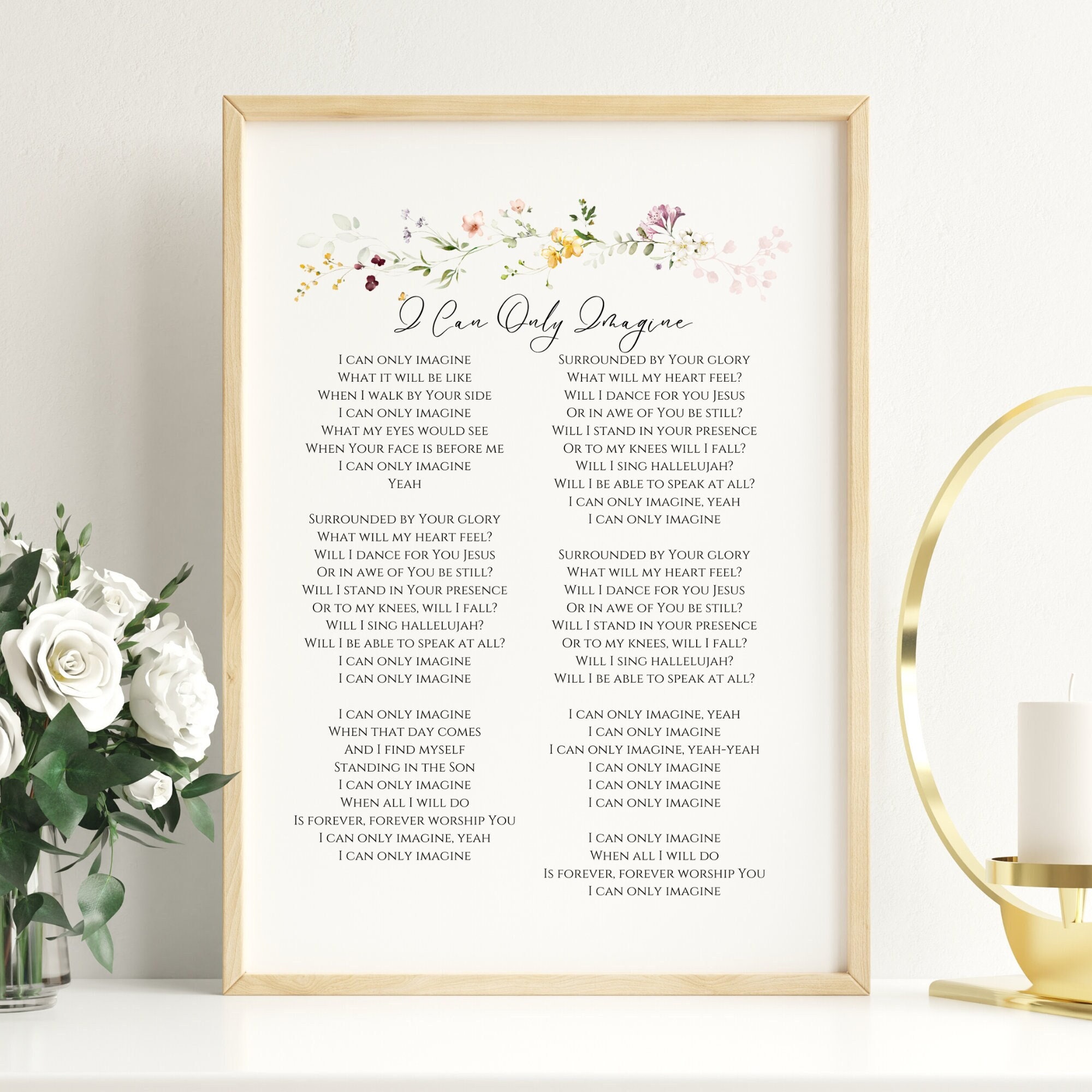 I Can Only Imagine Song Lyrics Print | INSTANT DOWNLOAD | Flower Bible Verse | Printable Wall Art | Bible Verse Art | Christian Farmhouse