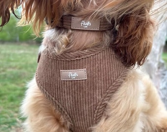 Chocolate Brown Corduroy Dog Harness Set