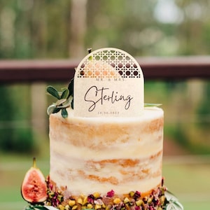 Boho Rattan Cake Topper, Mr and Mrs Cake Topper, Last Name Cake Topper, Boho Wedding Decor, Boho Wedding Cake, Rattan Wedding Decor