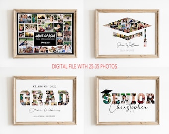 DRUCKBARE Abschlussfoto-Collage, Abschlussgeschenk, Abschlusskappe-Collage, Geschenk für Senior, Grad-Collage, benutzerdefinierter Abschluss-Druck, Plakat
