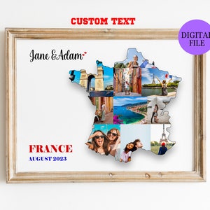 Souvenir Frankrijk, Cadeau Frankrijk, Fotocollage Frankrijk, Vakantie Frankrijk, Souvenir Parijs, Fotocollage reizen, Fotocollage landkaart, cadeau fotocollage landkaart