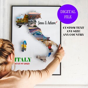 Recuerdo de Italia, regalo de Italia, collage de fotos de Italia, vacaciones en Italia, recuerdo de Italia, collage de fotos de viajes, collage de fotos de mapas de países, regalos de Roma