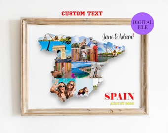 Spanien Souvenir, Spanien Geschenk, Spanien Fotocollage, Spanien Urlaub, Barcelona Souvenir, Reisefotocollage, Landkarte Fotocollage Geschenk