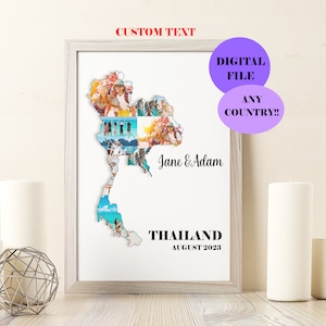 Thailand Souvenir, Urlaub Geschenk, Thailand Fotocollage, Thailand Urlaub, Bangkok Souvenir, Reise Foto Collage, Landkarte Fotocollage